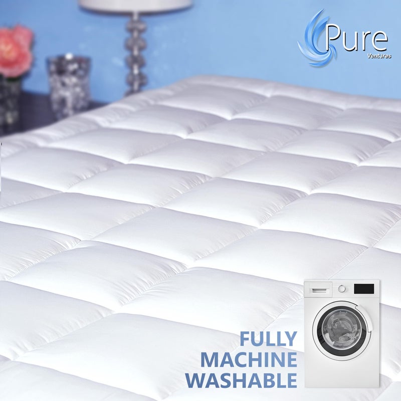 Pure Brands Queen Mattress Topper and Pad Cover Extra Thick Luxury Down Alternative Pillow Top Cooling Bed Topper Ultra Plush and Hypoallergenic Mattress Protector 18 Inch Deep Pocket - Image 5